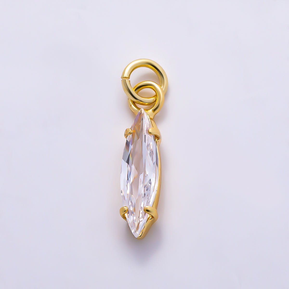 16K Gold Filled 14mm, 18mm Clear, Black CZ Marquise Charm in Gold & Silver | Charms-01457 ~ Charms-01462 - DLUXCA