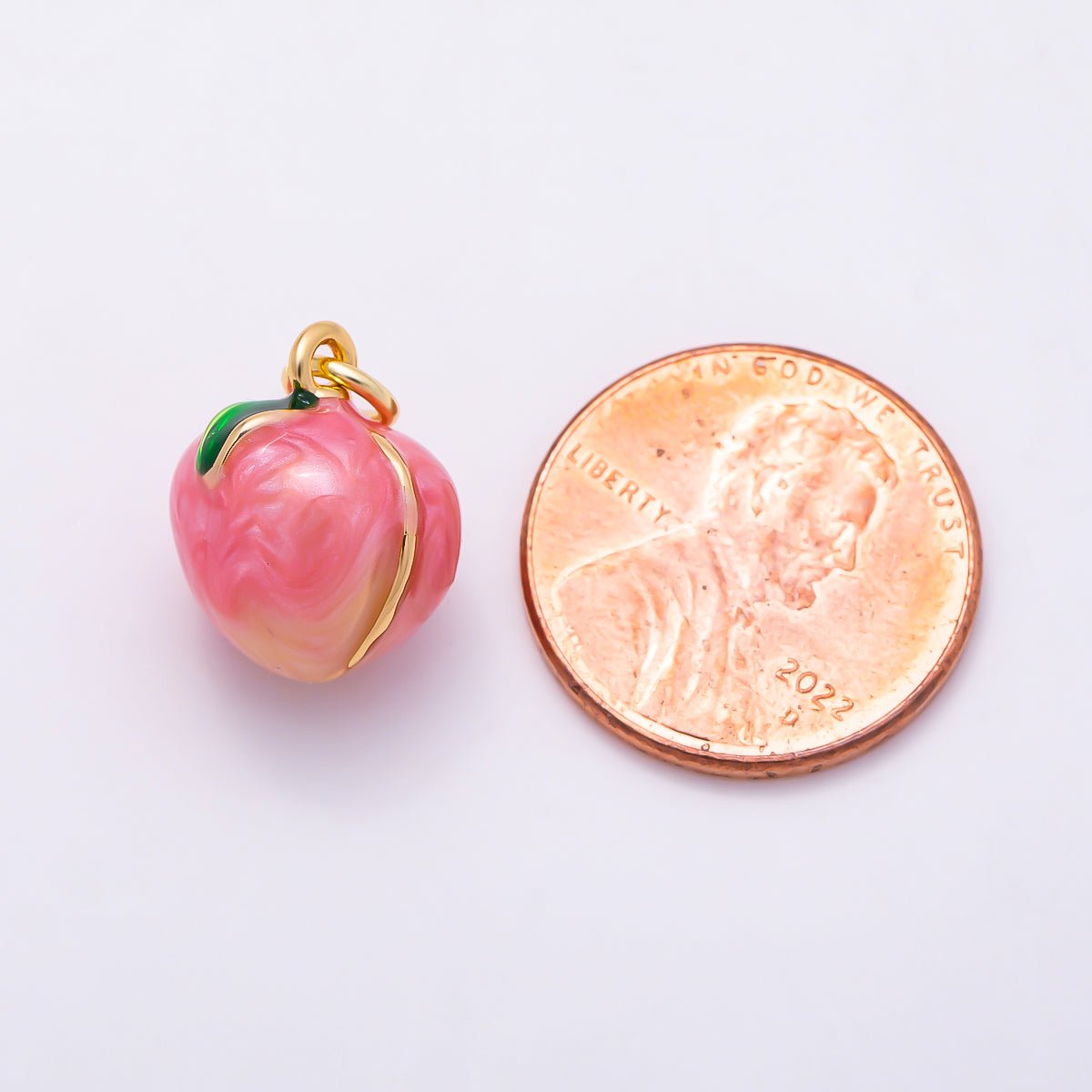 16K Gold Filled 14mm 3D Enamel Peach Fruit Charm | Charms-01932 - DLUXCA