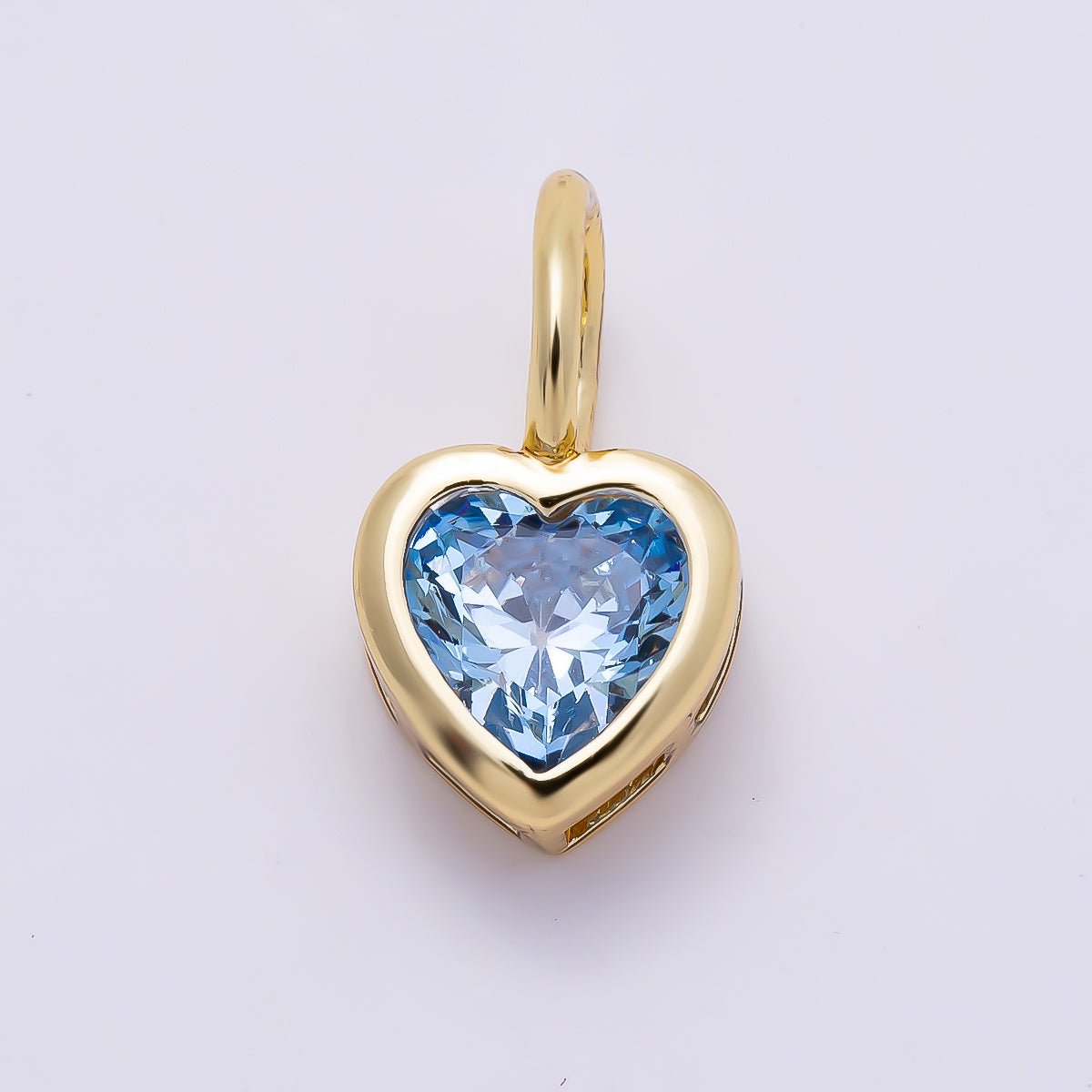 16K Gold Filled 14mm Birthstone CZ Bezel Heart Collar Chain Pendant | Charms-01287 ~ Charms-01298 - DLUXCA