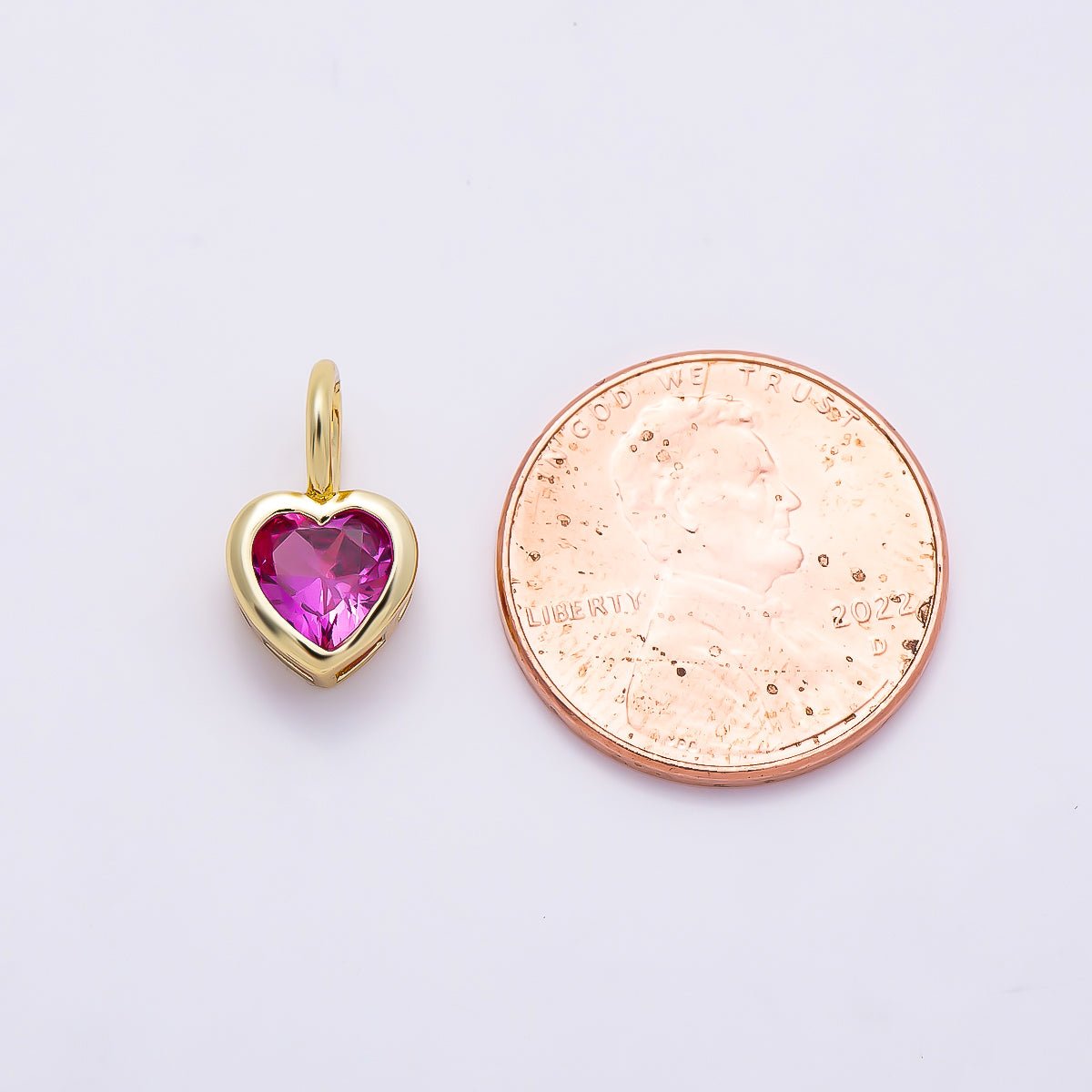 16K Gold Filled 14mm Birthstone CZ Bezel Heart Collar Chain Pendant | Charms-01287 ~ Charms-01298 - DLUXCA