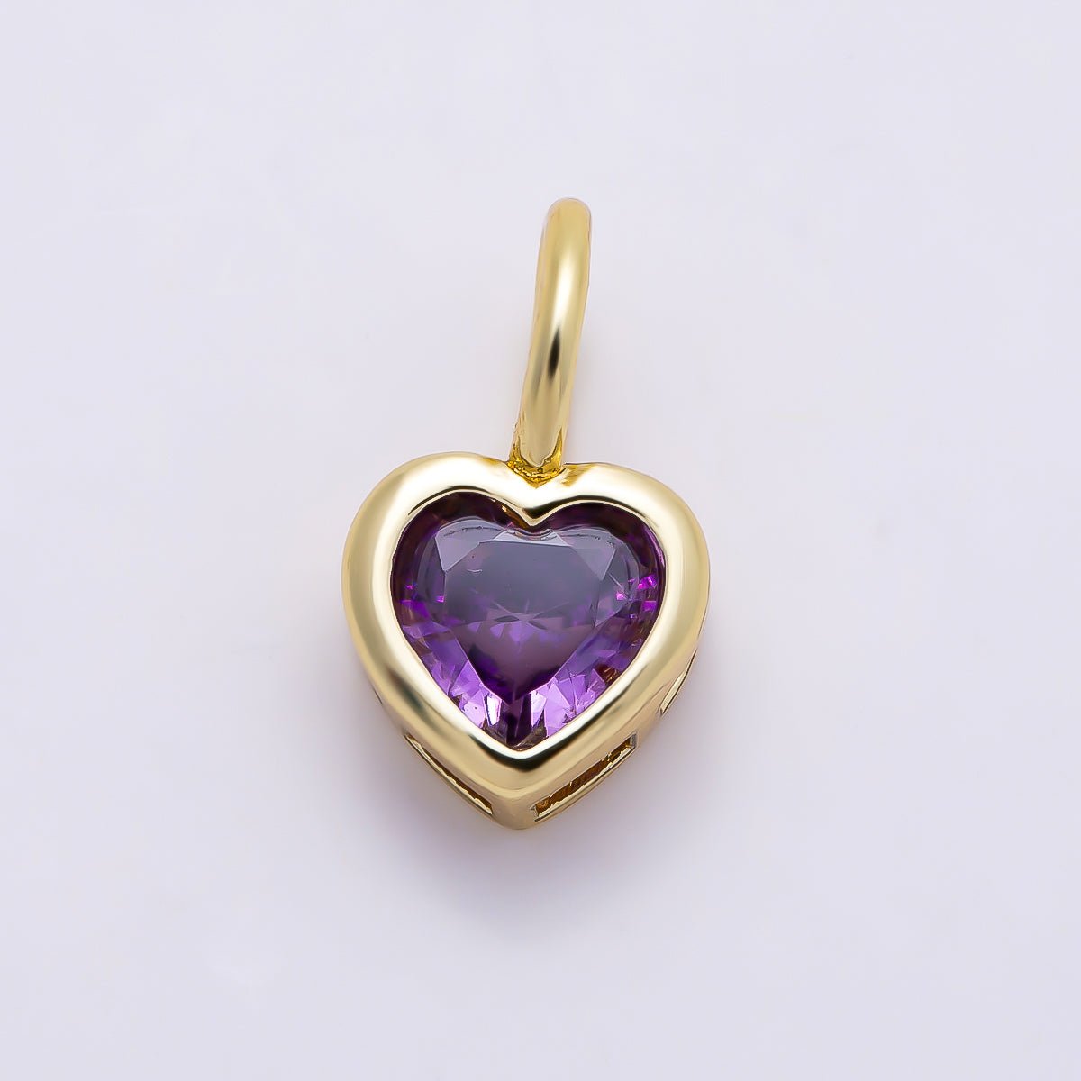 16K Gold Filled 14mm Birthstone CZ Bezel Heart Collar Chain Pendant | Charms-01287 ~ Charms-01298 - DLUXCA