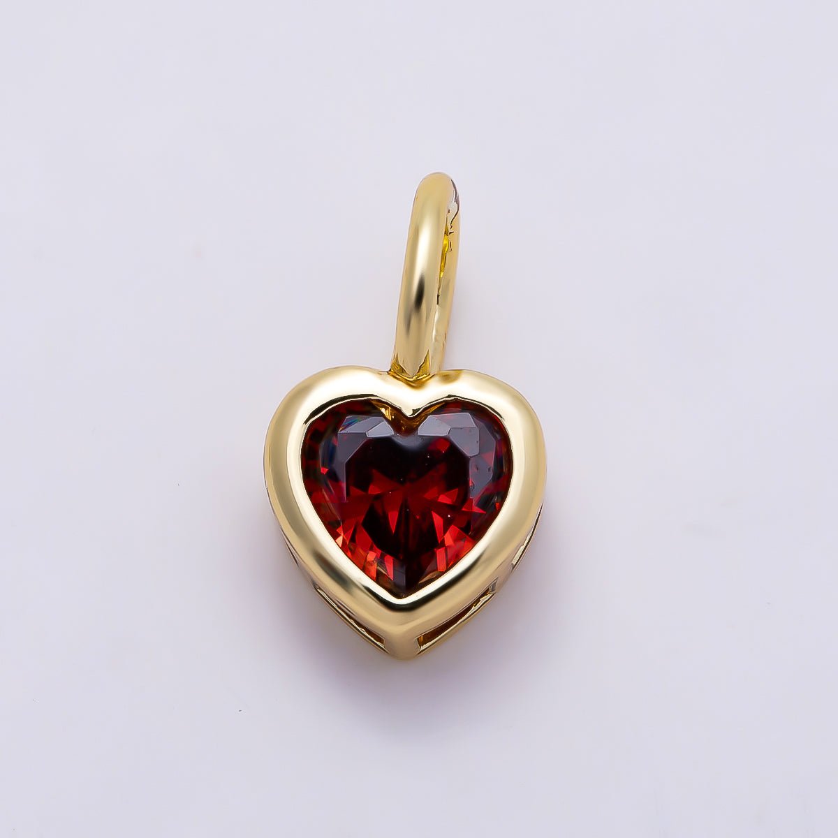 16K Gold Filled 14mm Birthstone CZ Bezel Heart Collar Chain Pendant | Charms-01287 ~ Charms-01298 - DLUXCA