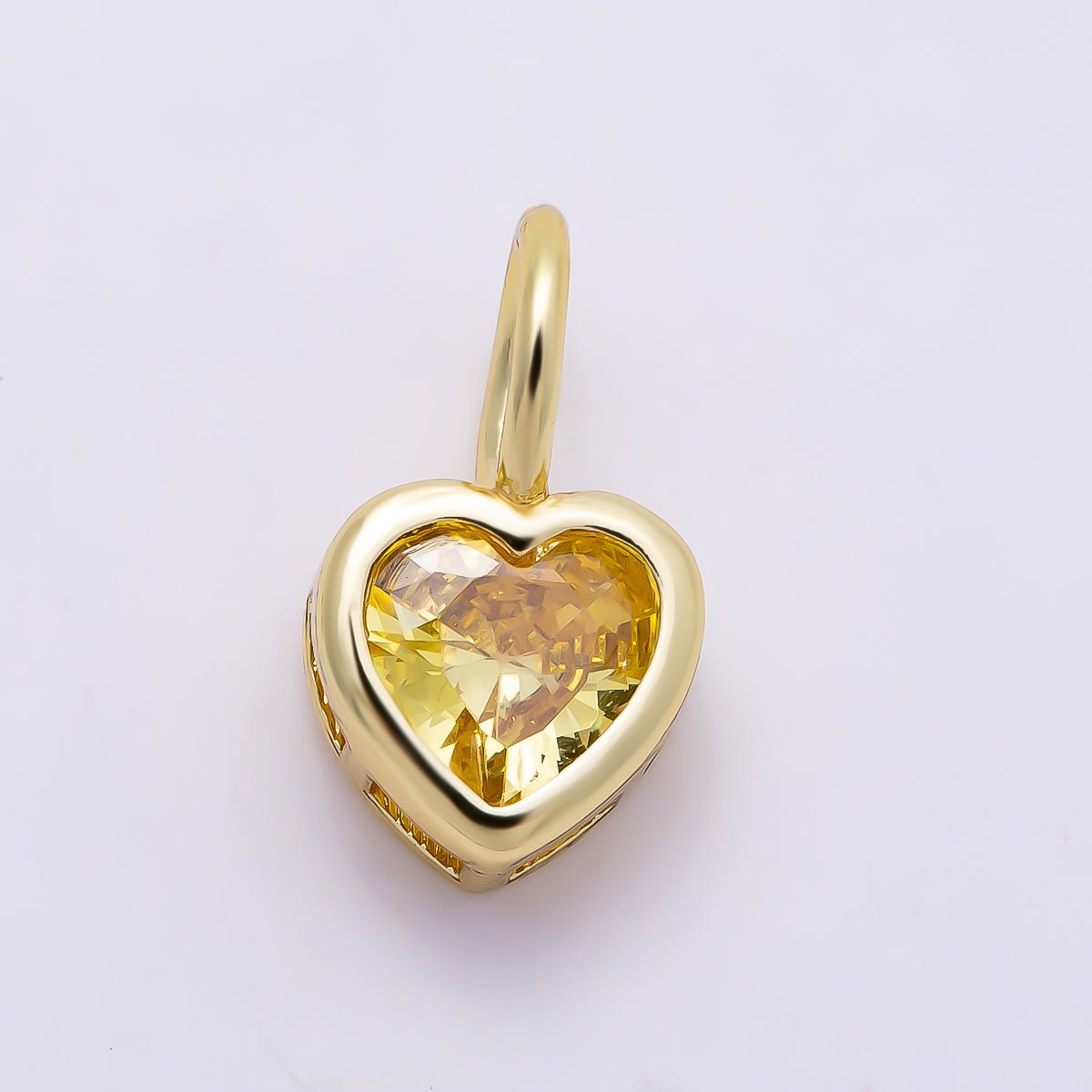 16K Gold Filled 14mm Birthstone CZ Bezel Heart Collar Chain Pendant | Charms-01287 ~ Charms-01298 - DLUXCA