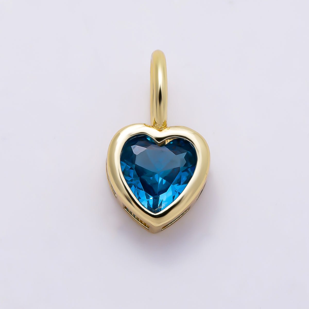 16K Gold Filled 14mm Birthstone CZ Bezel Heart Collar Chain Pendant | Charms-01287 ~ Charms-01298 - DLUXCA