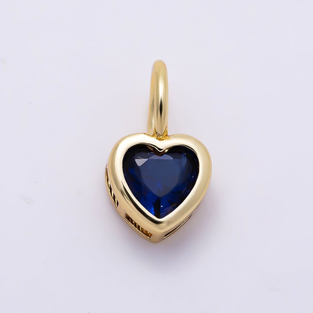 16K Gold Filled 14mm Birthstone CZ Bezel Heart Collar Chain Pendant | Charms-01287 ~ Charms-01298 - DLUXCA