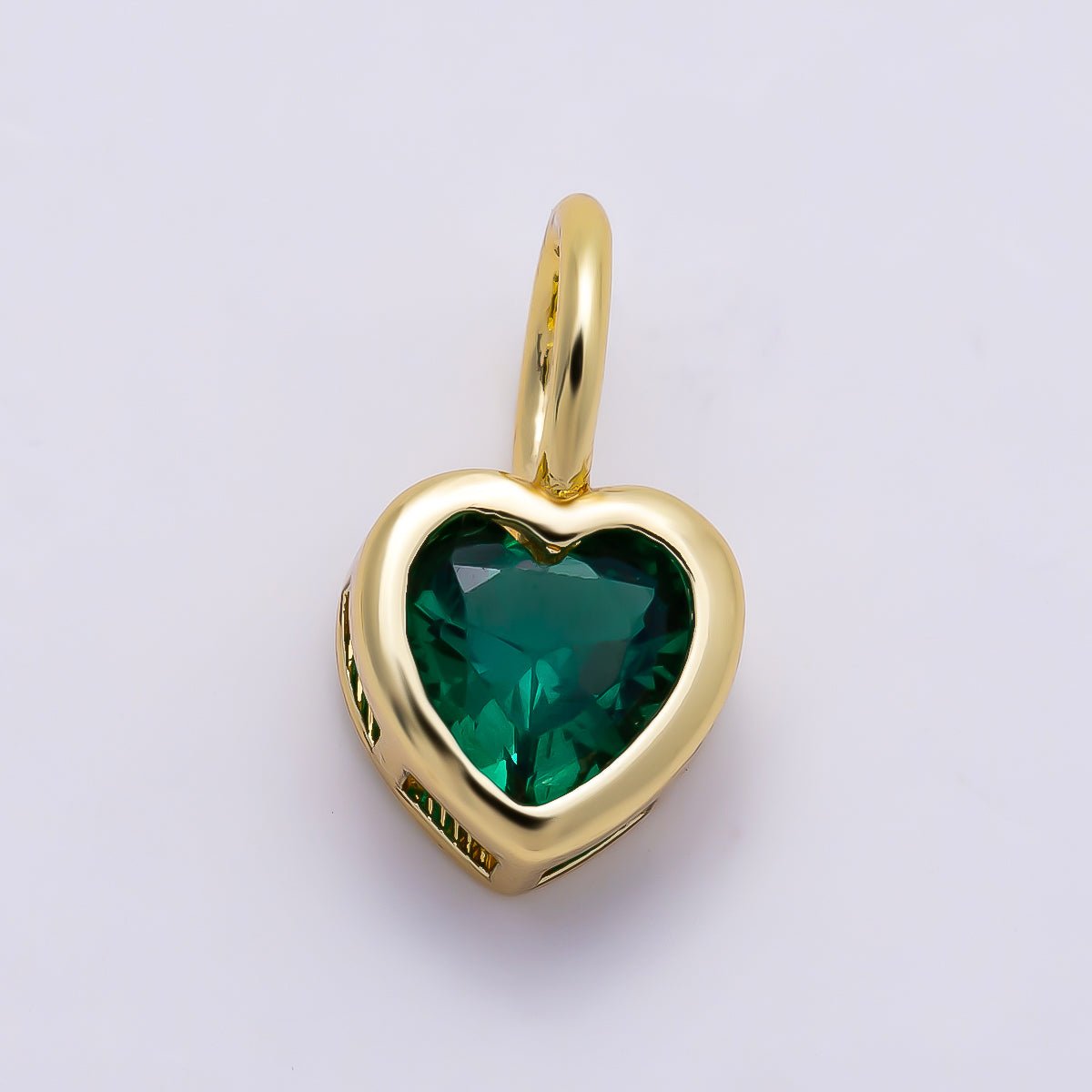 16K Gold Filled 14mm Birthstone CZ Bezel Heart Collar Chain Pendant | Charms-01287 ~ Charms-01298 - DLUXCA