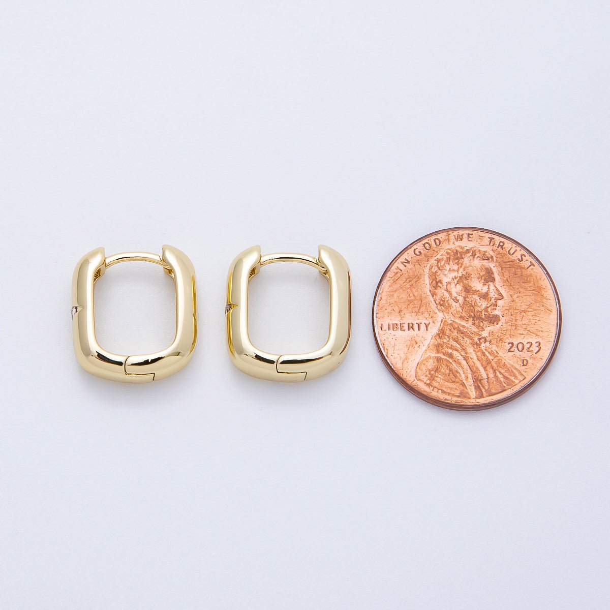 16K Gold Filled 14mm Clear CZ Celestial North Star Oblong Hoop Earrings | Earrings - 00342 - DLUXCA