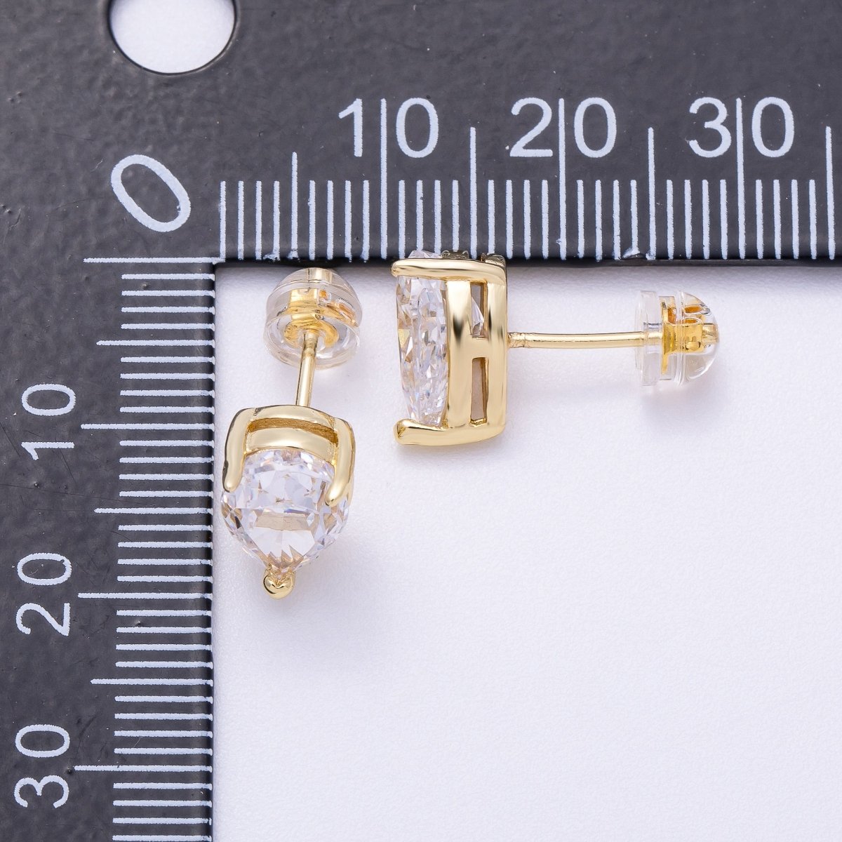 16K Gold Filled 14mm Clear CZ Marquise Stud Earrings | Earrings - 00331 - DLUXCA