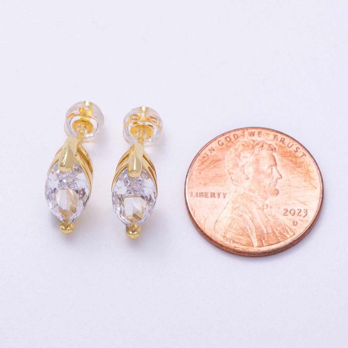 16K Gold Filled 14mm Clear CZ Marquise Stud Earrings | Earrings - 00331 - DLUXCA