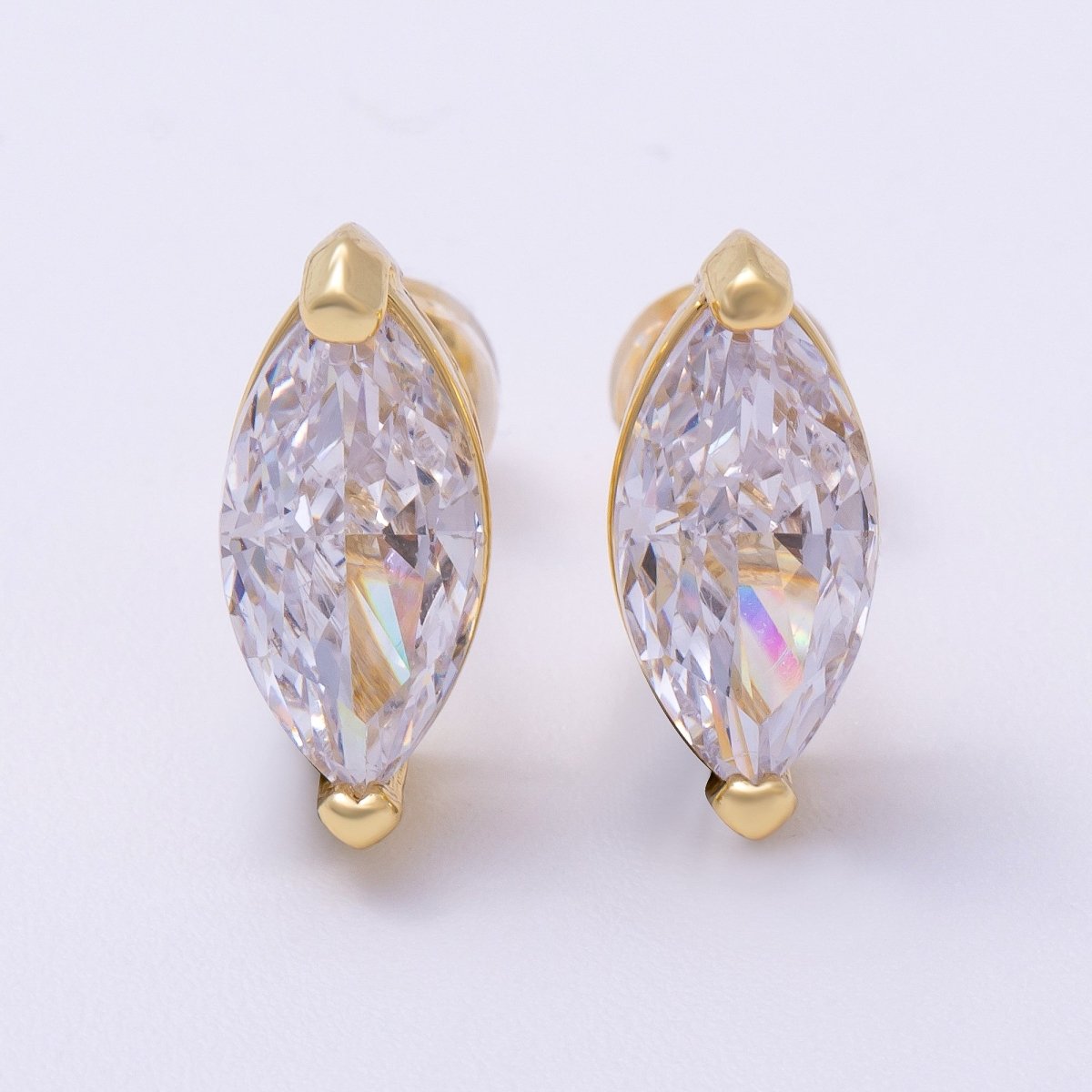 16K Gold Filled 14mm Clear CZ Marquise Stud Earrings | Earrings - 00331 - DLUXCA