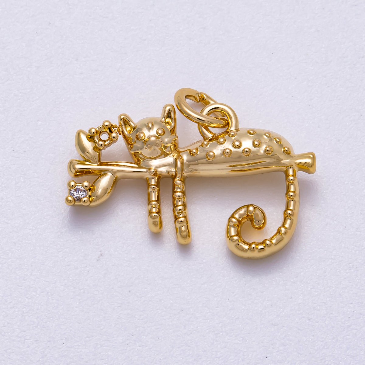 16K Gold Filled 14mm Clear CZ Tree Branch Cat Kitten Pet Animal Charm | Charms - 00598 - DLUXCA