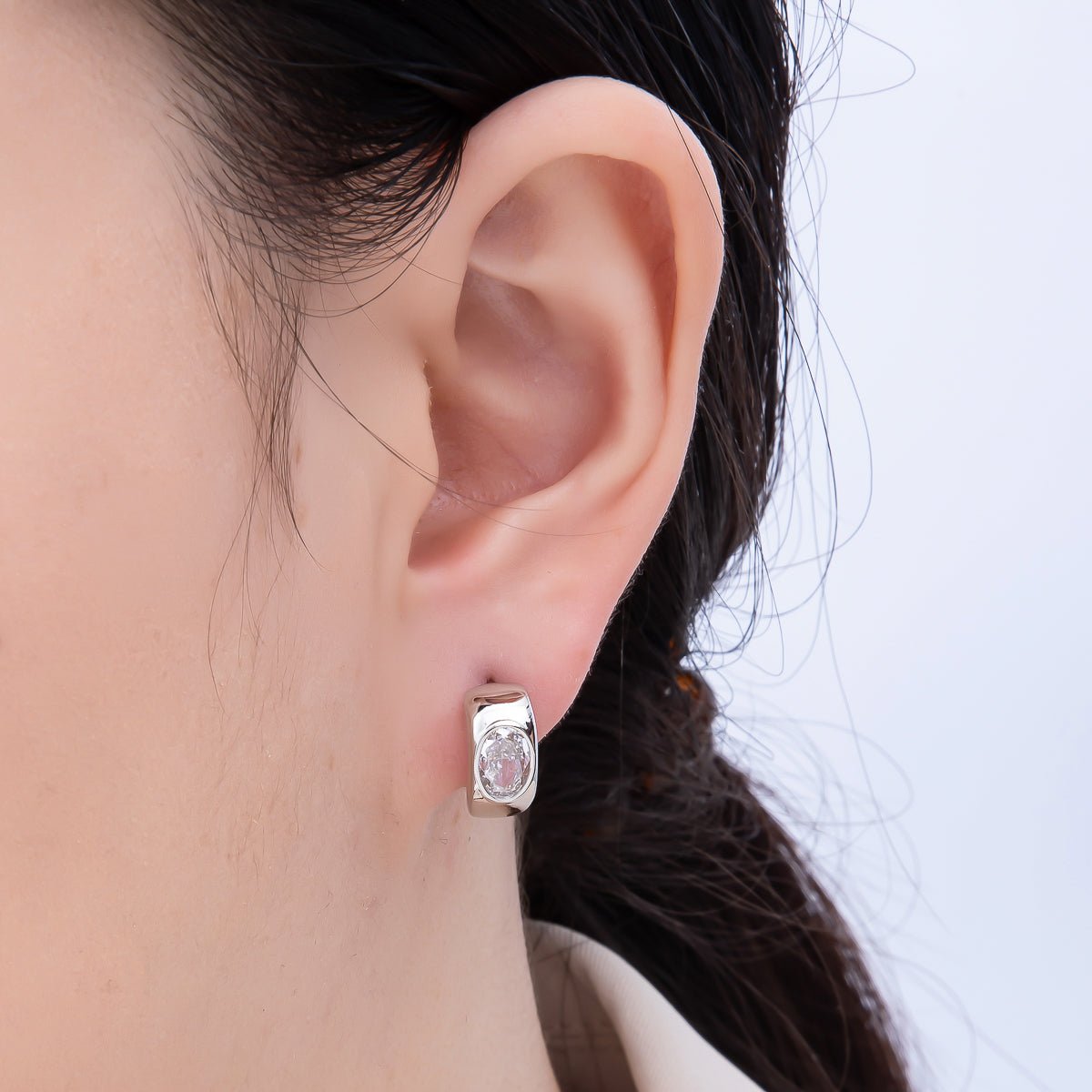 16K Gold Filled 14mm Clear CZ Wide Huggie Earrings in Gold & Silver | Earrings - 00409 Earrings - 00410 - DLUXCA