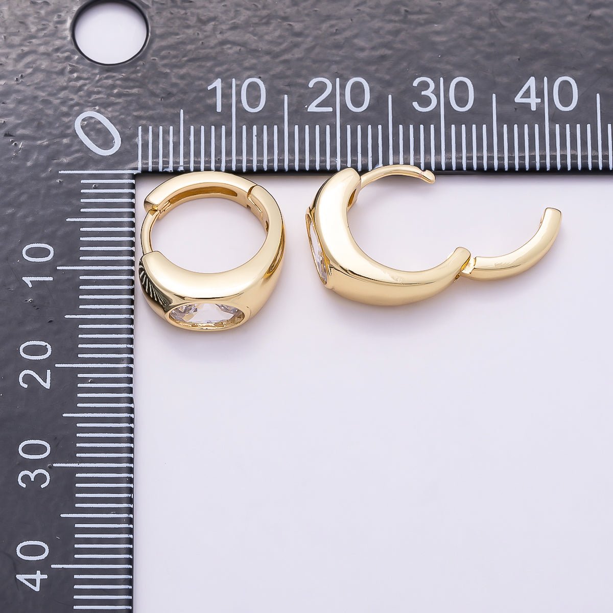 16K Gold Filled 14mm Clear CZ Wide Huggie Earrings in Gold & Silver | Earrings - 00409 Earrings - 00410 - DLUXCA