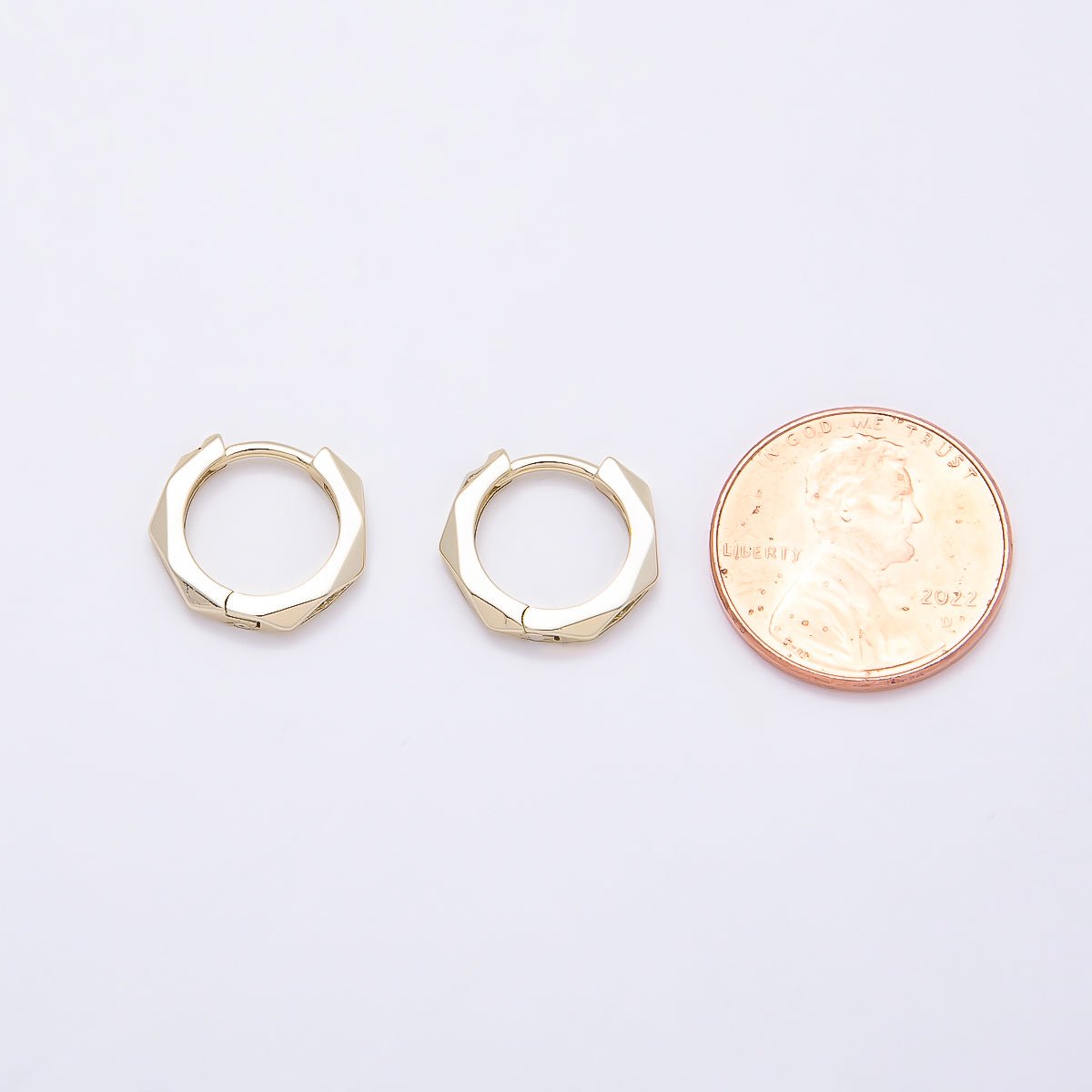 16K Gold Filled 14mm Clear Micro Paved CZ Geometric Hexagonal Cartilage Huggie Earrings | Earrings-00447 - DLUXCA