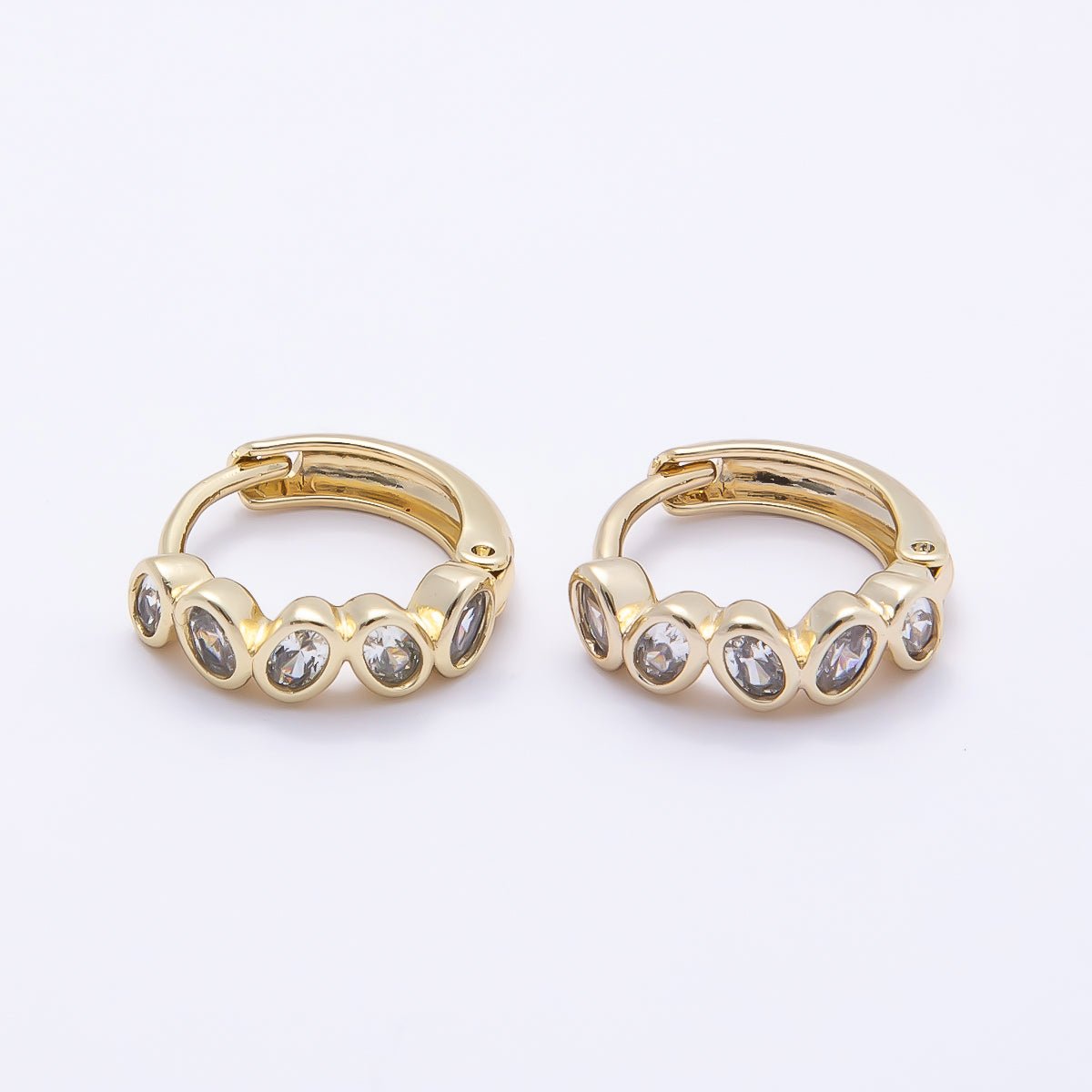 16K Gold Filled 14mm Clear Oval CZ Bezel Cartilage Huggie Earrings | Earrings-00441 - DLUXCA