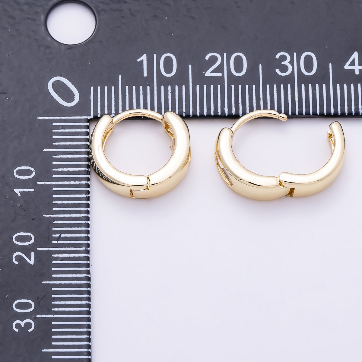 16K Gold Filled 14mm Clear Oval CZ Minimalist Dome Oblong Huggie | Earrings-00699 - DLUXCA