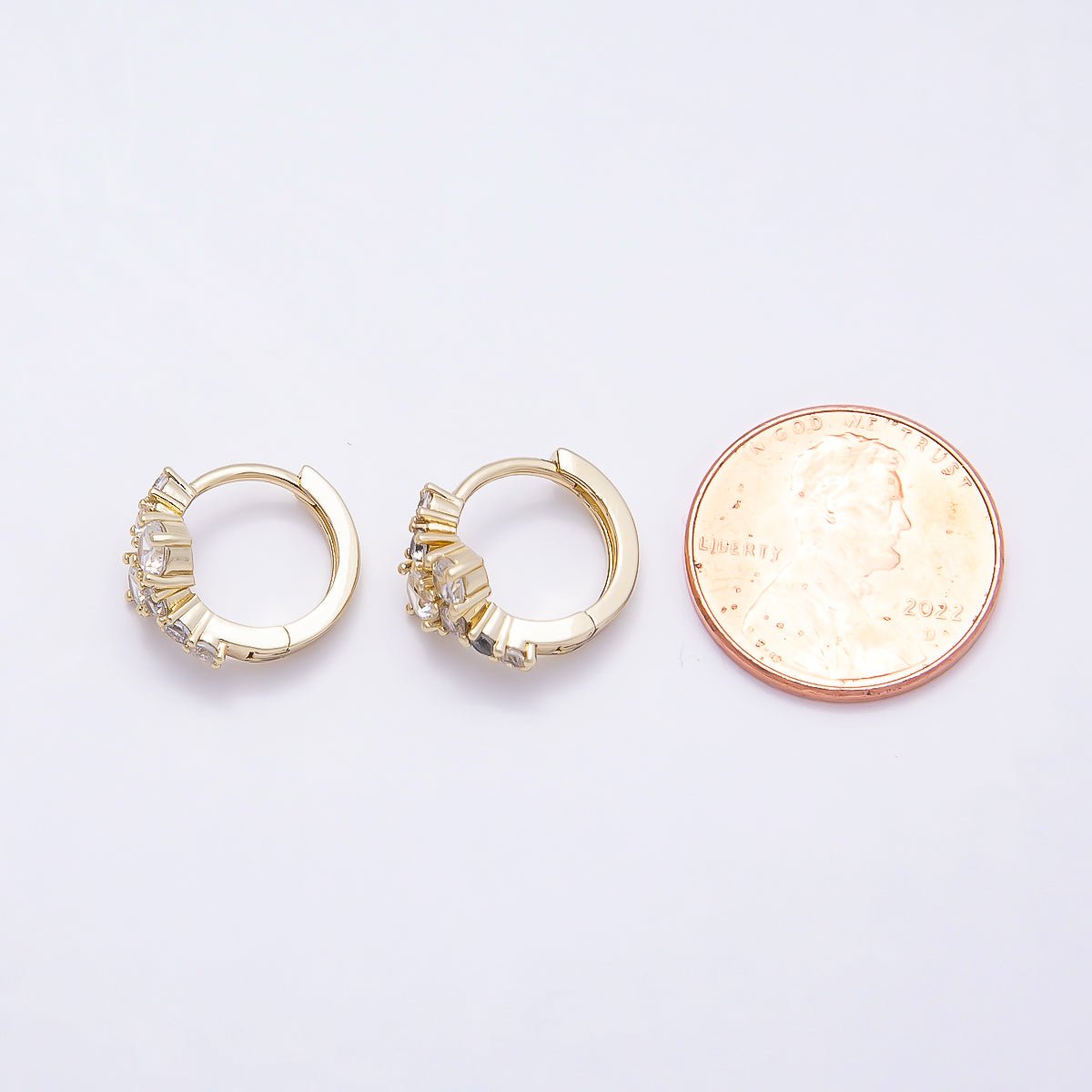 16K Gold Filled 14mm Clear Round Cluster CZ Cartilage Huggie Earrings | Earrings-00451 - DLUXCA