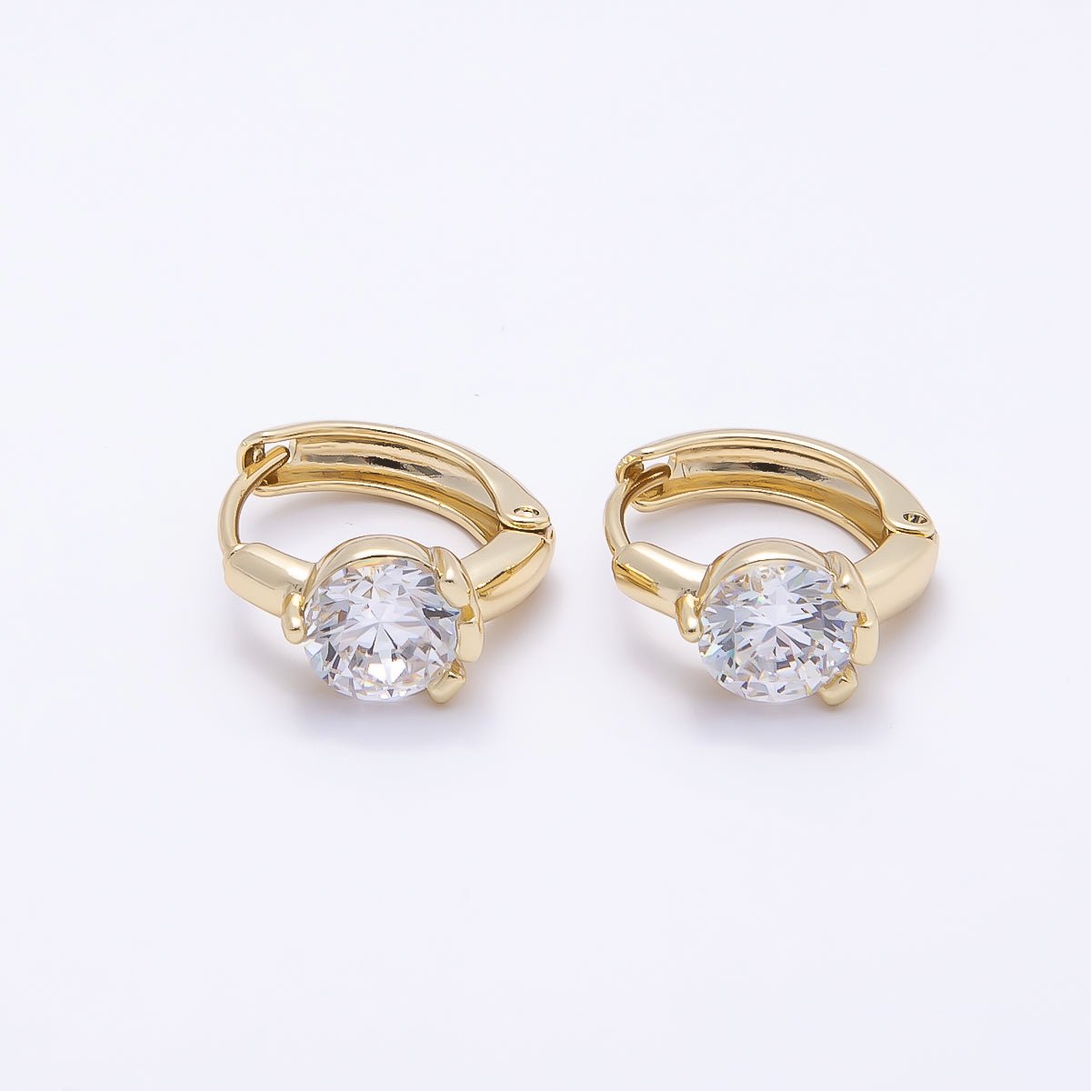 16K Gold Filled 14mm Clear Round CZ Solitaire Cartilage Huggie Earrings | Earrings-00450 - DLUXCA