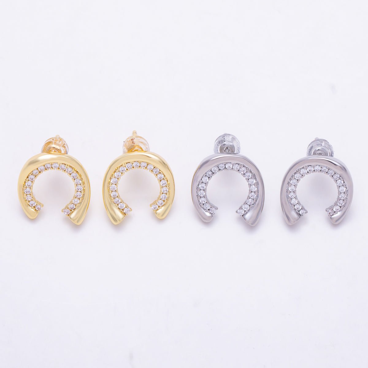 16K Gold Filled 14mm Horseshoe Curved Open U Shaped Hoop Earrings | Earrings-00829 - Earrings-00830 - DLUXCA