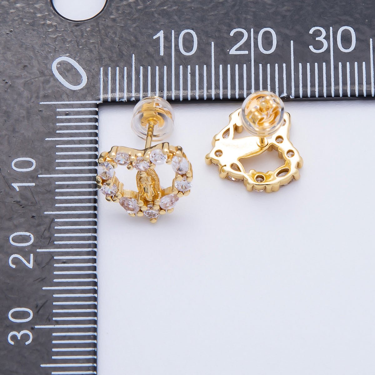 16K Gold Filled 14mm Micro Paved CZ Open Heart Religious Stud Earrings | Earrings - 00349 - DLUXCA