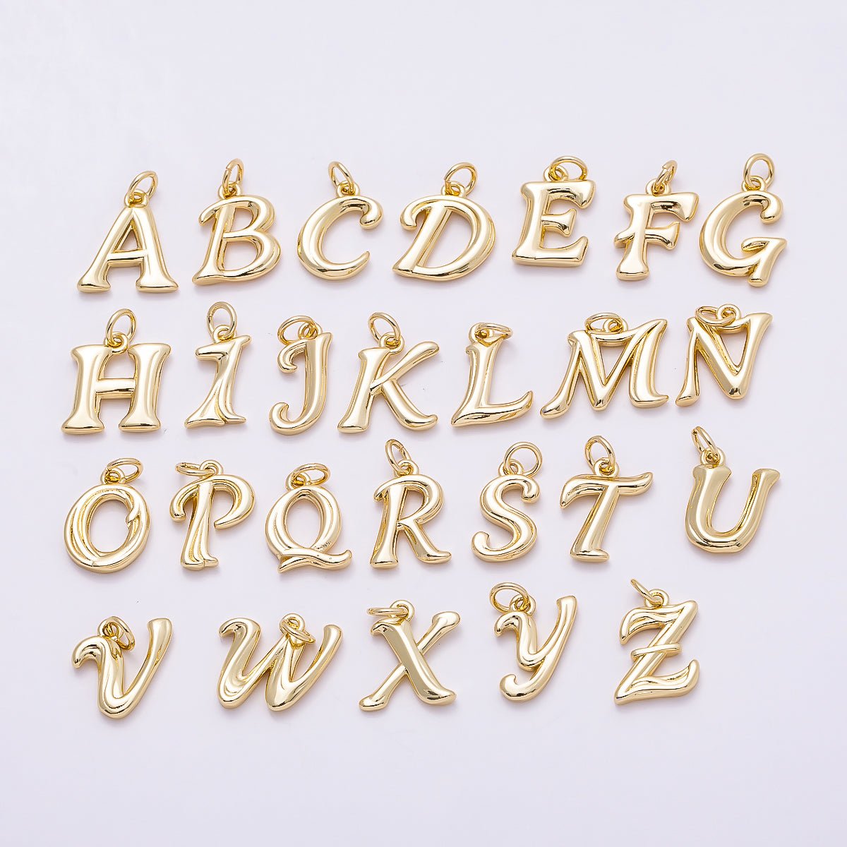 16K Gold Filled 14mm Minimalist Molten Alphabet Initial Letter Charm | Charms - 00908 ~ Charms - 00933 - DLUXCA