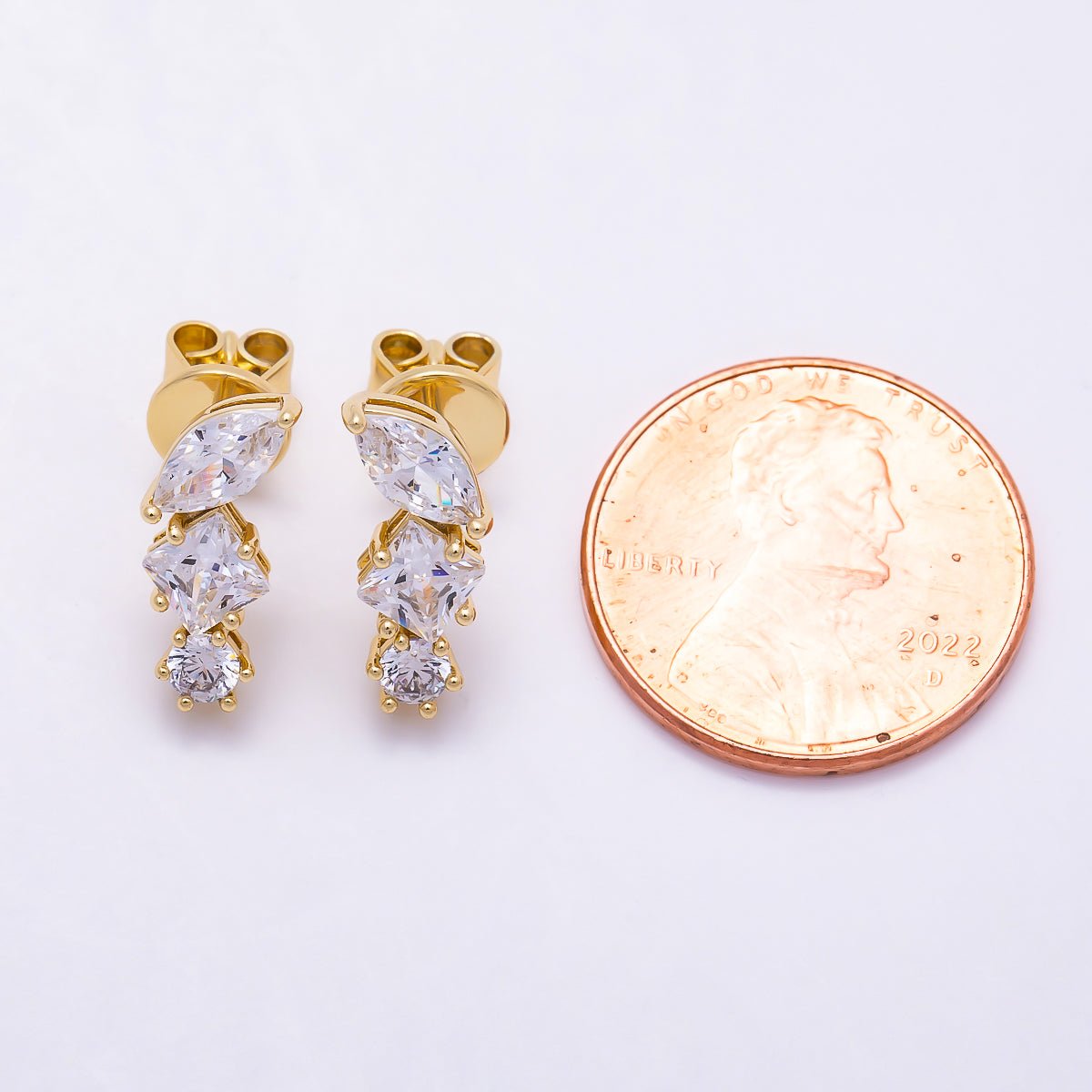16K Gold Filled 14mm Multi-Cut Marquise & Princess CZ Cluster Stud Earrings | Earrings-00834 - DLUXCA