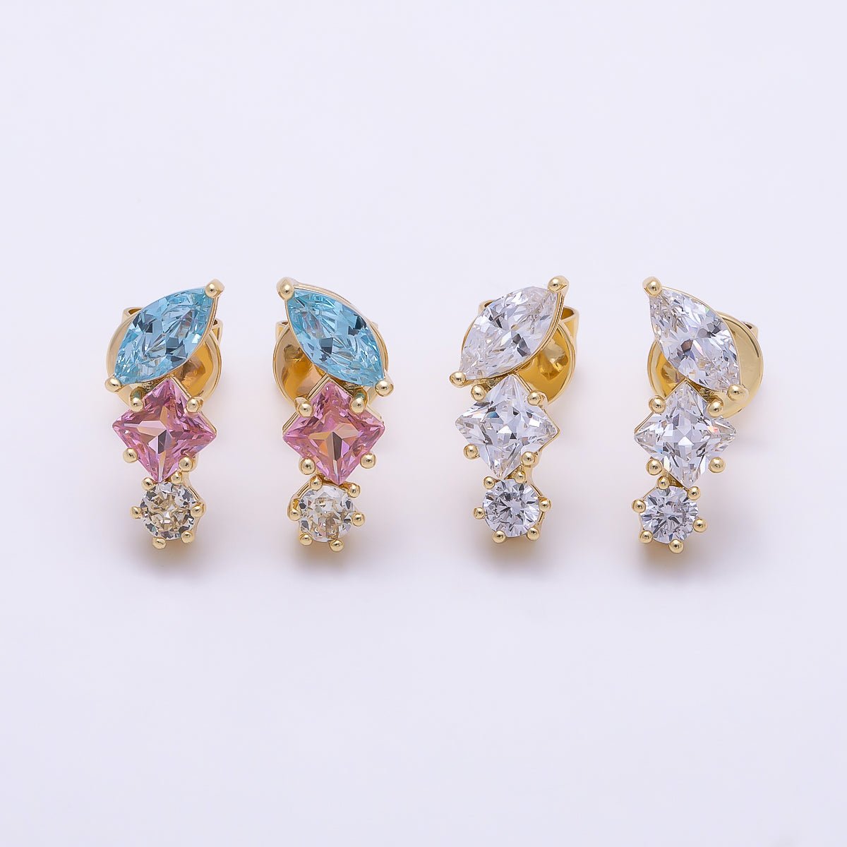 16K Gold Filled 14mm Multi-Cut Marquise & Princess CZ Cluster Stud Earrings | Earrings-00834 - DLUXCA