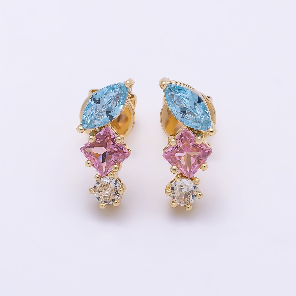 16K Gold Filled 14mm Multi-Cut Marquise & Princess CZ Cluster Stud Earrings | Earrings-00834 - DLUXCA