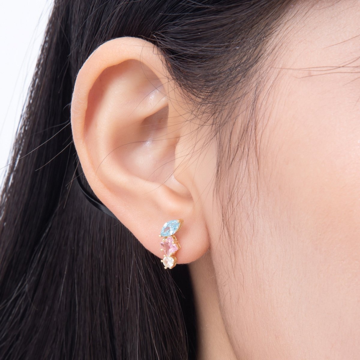 16K Gold Filled 14mm Multi-Cut Marquise & Princess CZ Cluster Stud Earrings | Earrings-00834 - DLUXCA