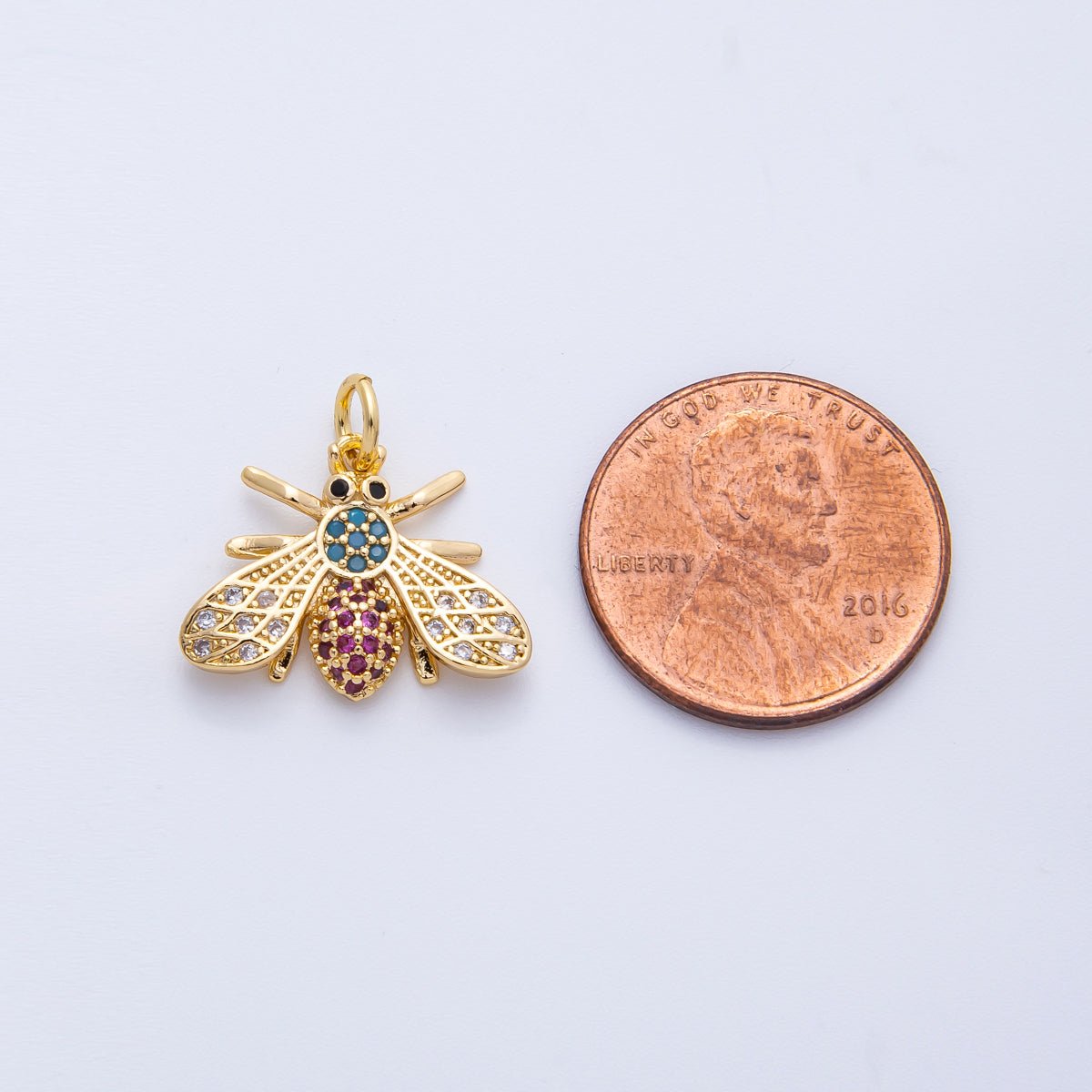 16K Gold Filled 14mm Multicolor Micro Paved CZ Bumble Bee Insect Animals | Charms - 00354 - DLUXCA