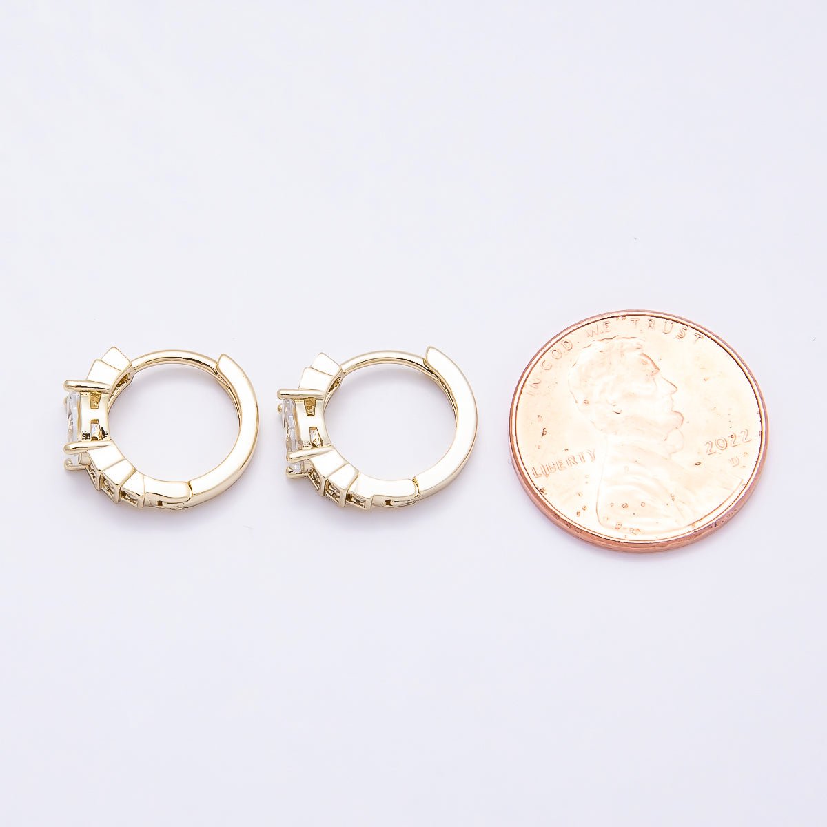 16K Gold Filled 14mm Oval Micro Paved CZ Geometric Huggie Earrings | Earrings-00440 - DLUXCA