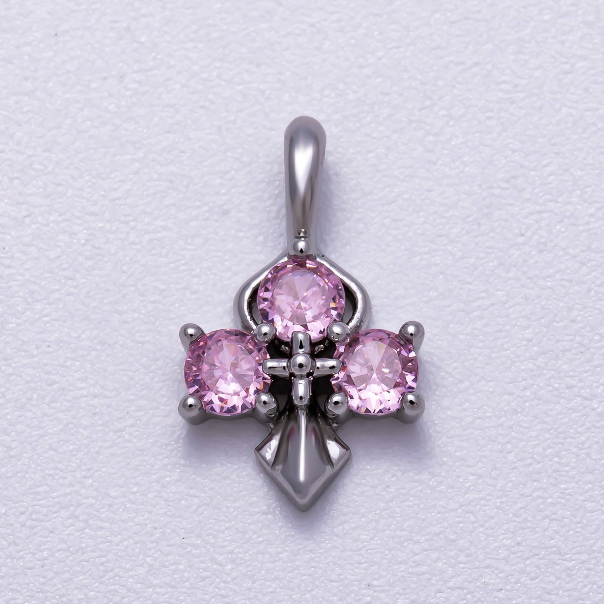 16K Gold Filled 14mm Pink, Blue CZ Mini Cross Charm in Gold & Silver | Charms - 00633 ~ Charms - 00636 - DLUXCA