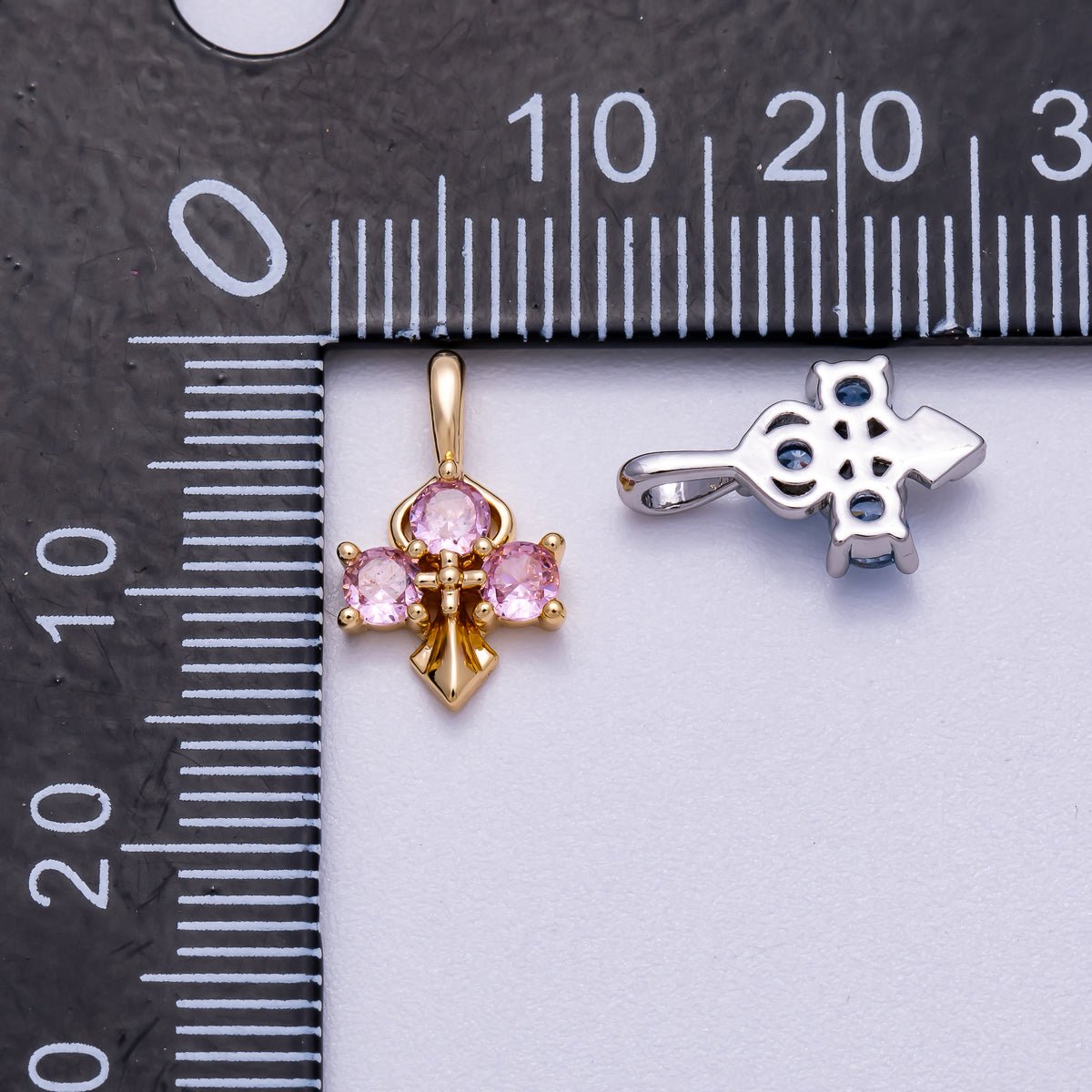 16K Gold Filled 14mm Pink, Blue CZ Mini Cross Charm in Gold & Silver | Charms - 00633 ~ Charms - 00636 - DLUXCA