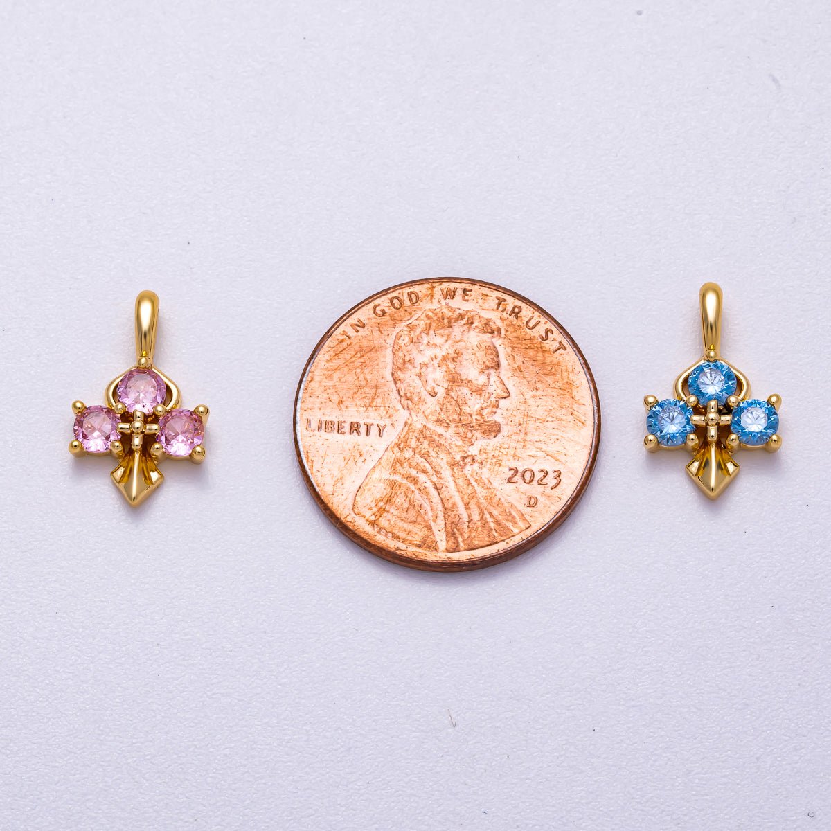 16K Gold Filled 14mm Pink, Blue CZ Mini Cross Charm in Gold & Silver | Charms - 00633 ~ Charms - 00636 - DLUXCA
