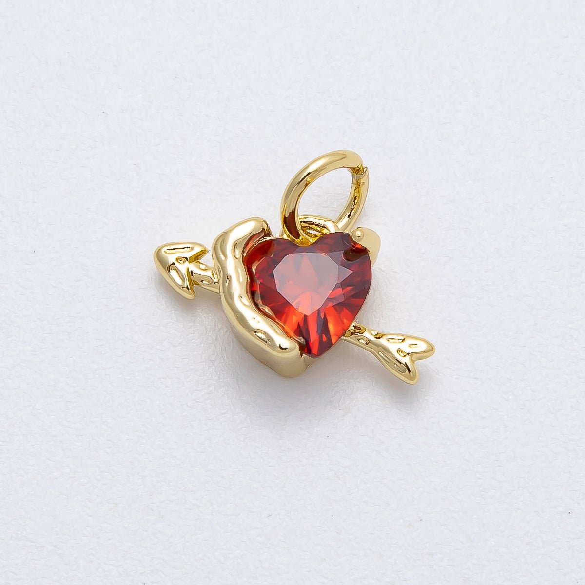 16K Gold Filled 14mm Red CZ Cupid Arrow Heart Mini Charm | Charms - 00460 - DLUXCA