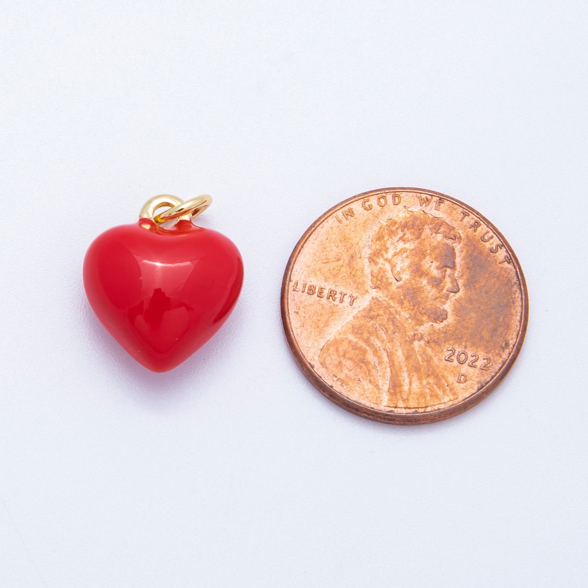 16K Gold Filled 14mm Red Enamel Chubby Multidimensional Heart Charm | Charms - 00217 - DLUXCA