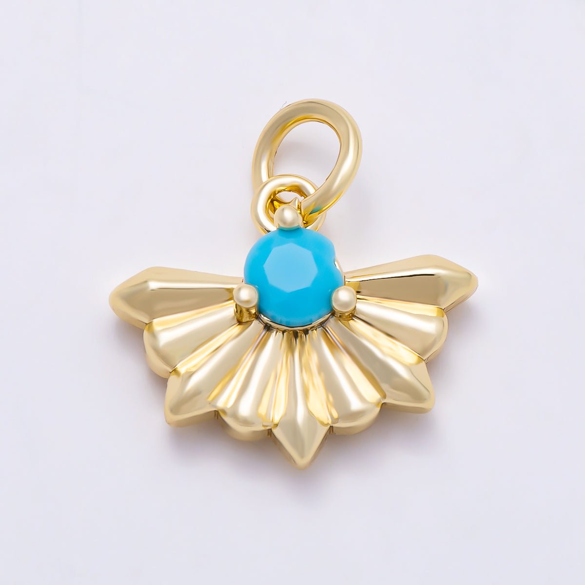 16K Gold Filled 14mm Turquoise CZ Fan Shaped Sunburst Charm in Gold & Silver | Charms-01867 - Charms-01868 - DLUXCA