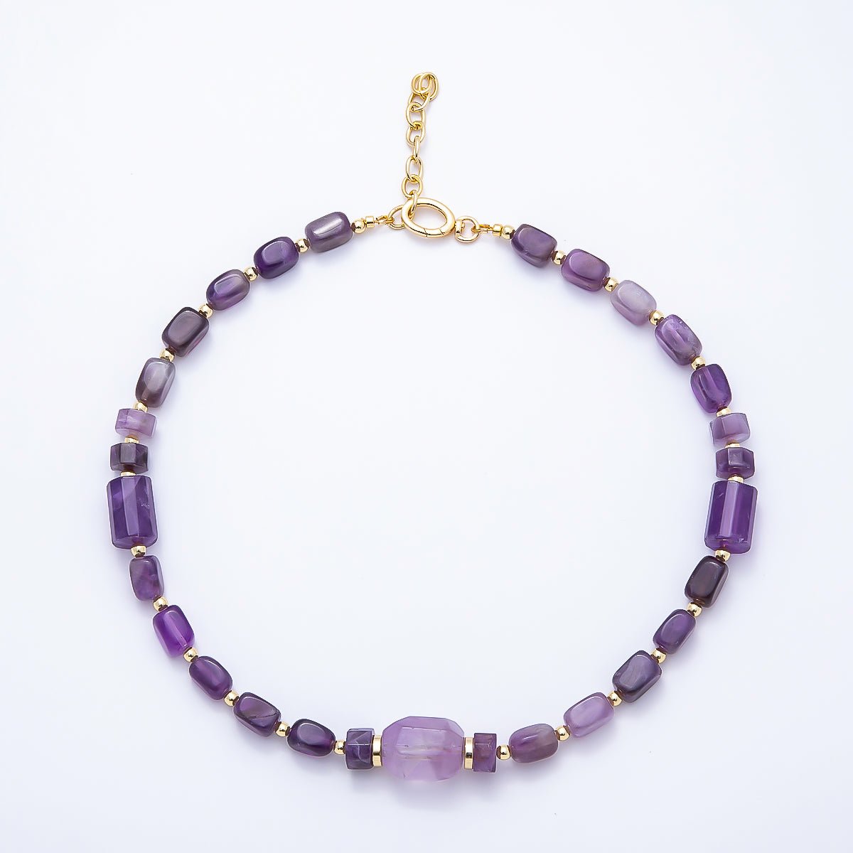 16K Gold Filled 15mm Amethyst Tube Rectangle Gemstone Chain 18.5 Inch Necklace w. Push Gate | WA-00391 - DLUXCA