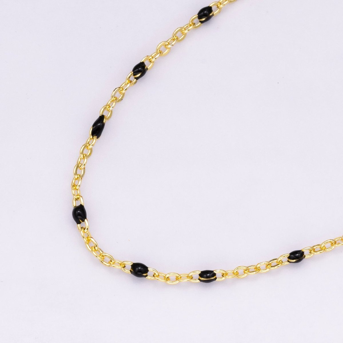 16K Gold Filled 1.5mm Black Enamel Ball Satellite Unfinished Chain by Yard | Roll - 01866 - DLUXCA