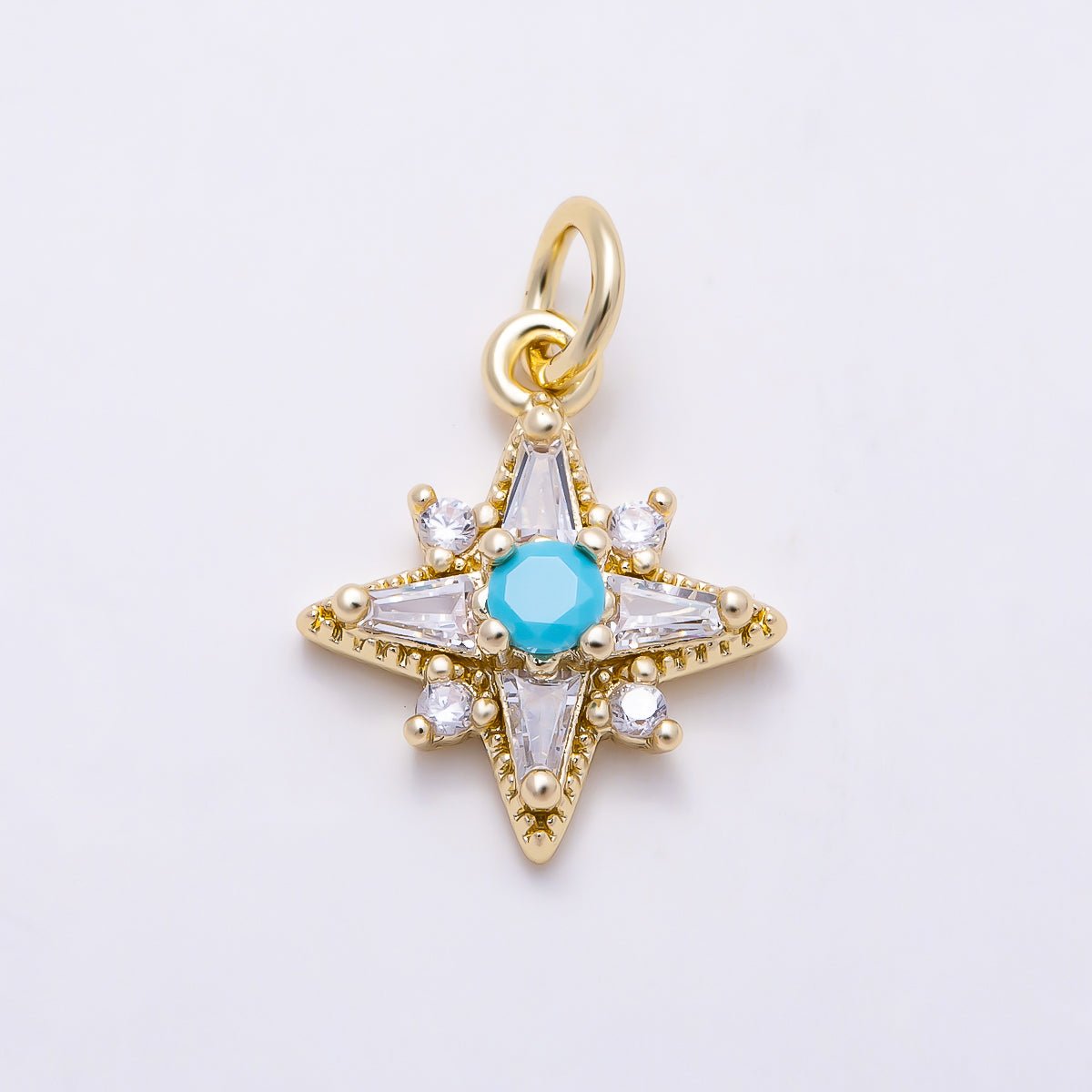 16K Gold Filled 15mm Blue Turquoise CZ North Star Celestial Charm | Charms-01603 - DLUXCA