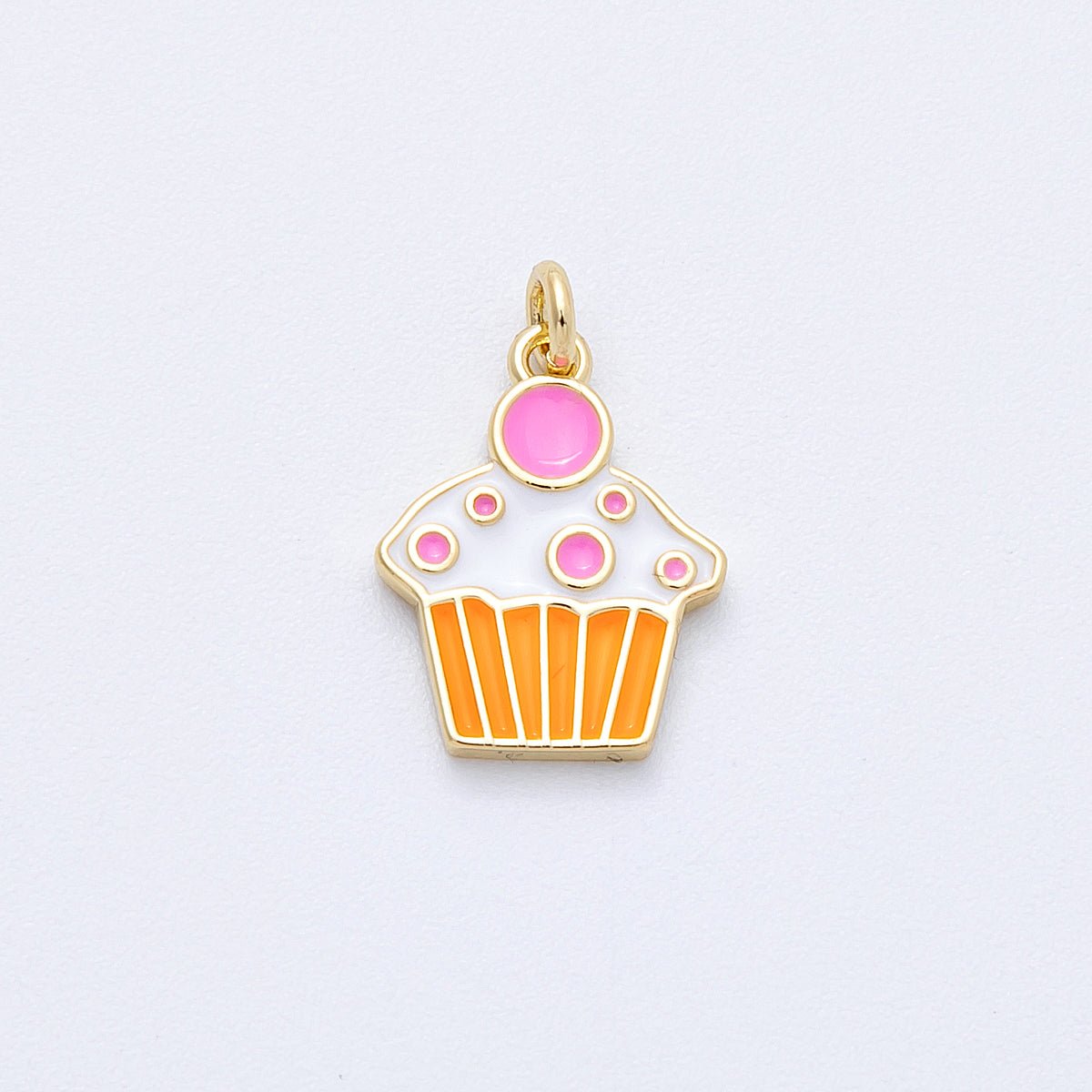 16K Gold Filled 15mm Brown, Pink Enamel Cupcake Charm | Charms - 00155 - Charms - 00156 - DLUXCA