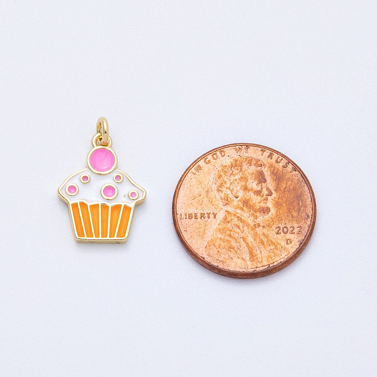 16K Gold Filled 15mm Brown, Pink Enamel Cupcake Charm | Charms - 00155 - Charms - 00156 - DLUXCA