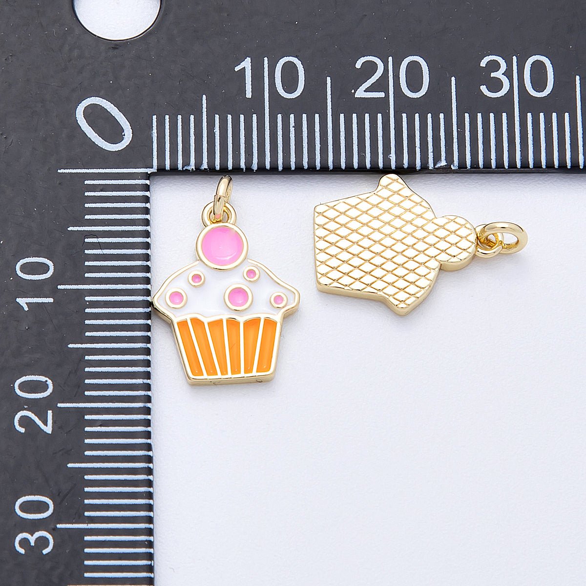 16K Gold Filled 15mm Brown, Pink Enamel Cupcake Charm | Charms - 00155 - Charms - 00156 - DLUXCA