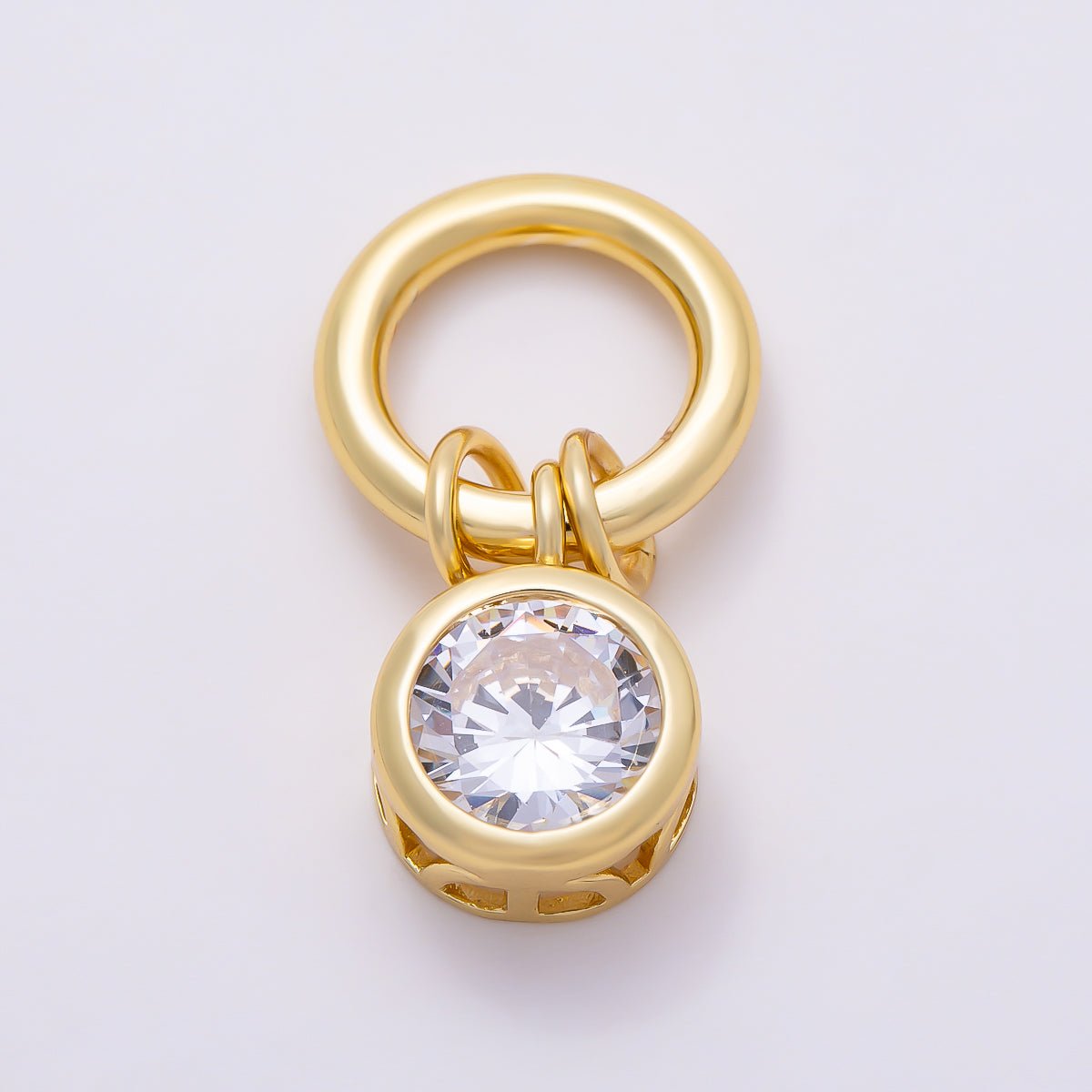 16K Gold Filled 15mm Clear CZ Bezel-Set Round Mini Dangle Charm | Charms-01907 - DLUXCA