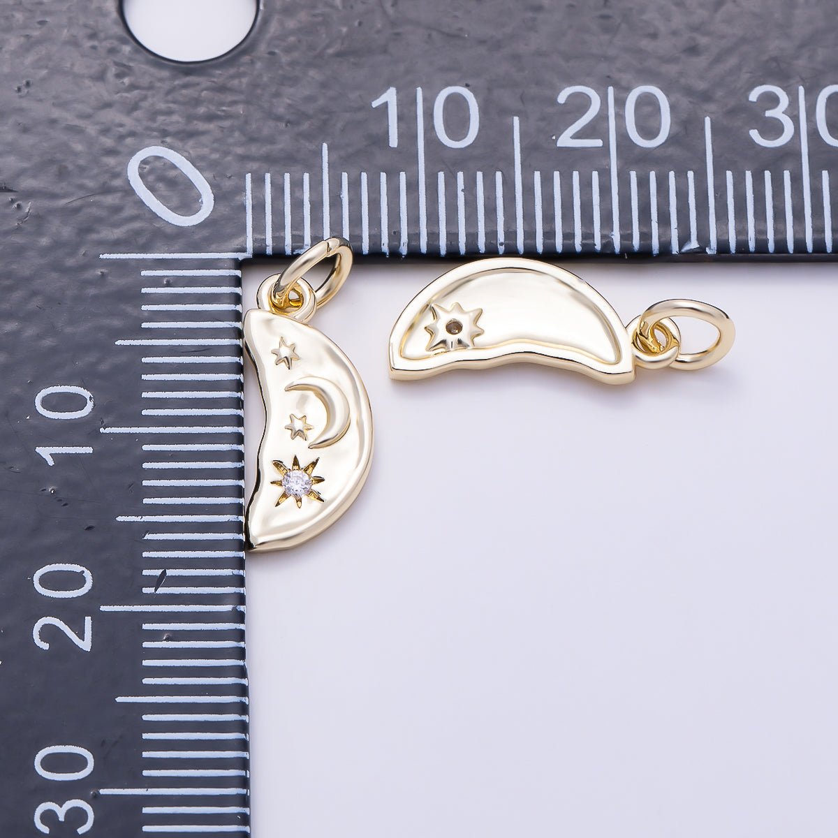 16K Gold Filled 15mm Clear CZ Celestial Star Leaf Geometric Charm | Charms-01604 - DLUXCA