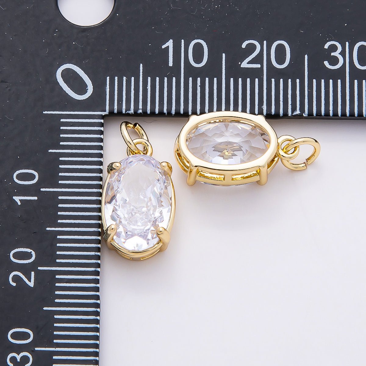 16K Gold Filled 15mm Clear CZ Oval Solitaire Charm | Charms - 00817 - DLUXCA