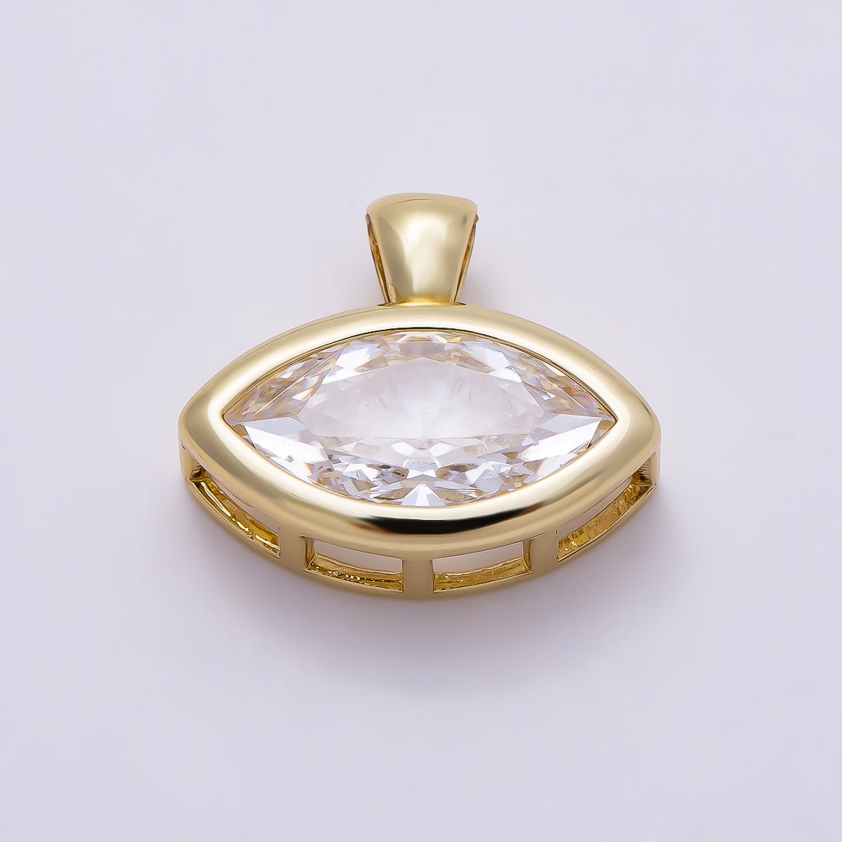 16K Gold Filled 15mm Clear Marquise CZ Ribbed Bezel Mini Pendant in Gold & Silver | Charms-01227 Charms-01228 - DLUXCA