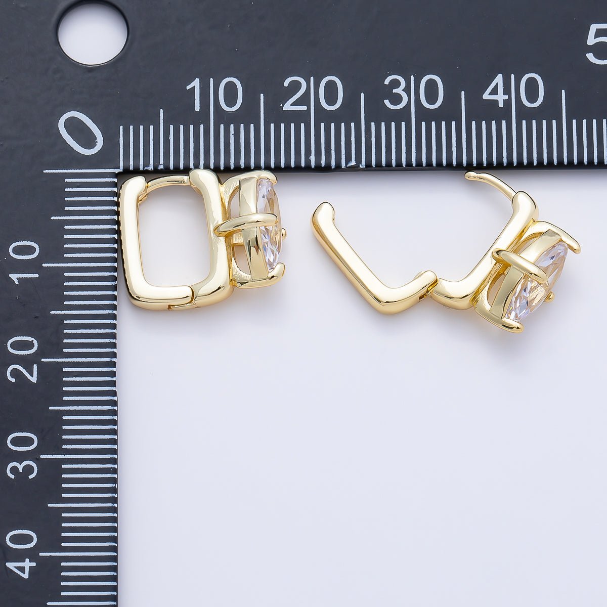 16K Gold Filled 15mm Clear Marquise Prong Rectangle Hoop in Gold & Silver | Earrings-00676 Earrings-00677 - DLUXCA