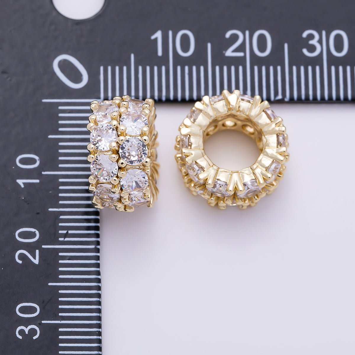 16K Gold Filled 15mm Clear Micro Paved CZ Double Band Bead | Beads-00538 - DLUXCA