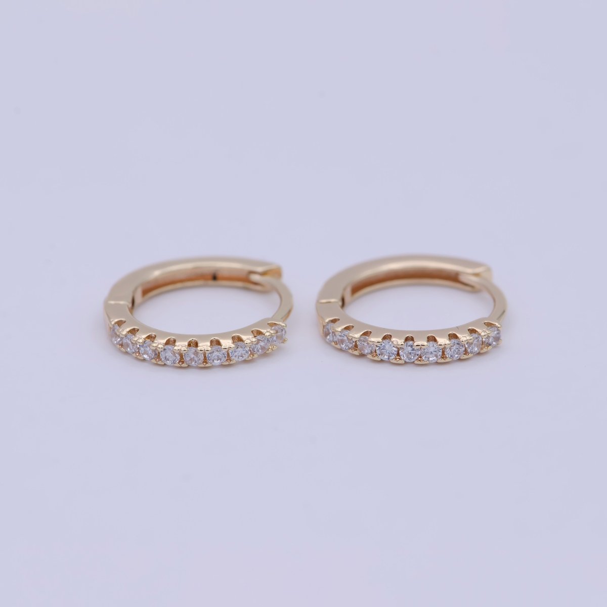 16K Gold Filled 15mm Clear Micro Paved CZ Huggie Earrings | AB1195 - DLUXCA